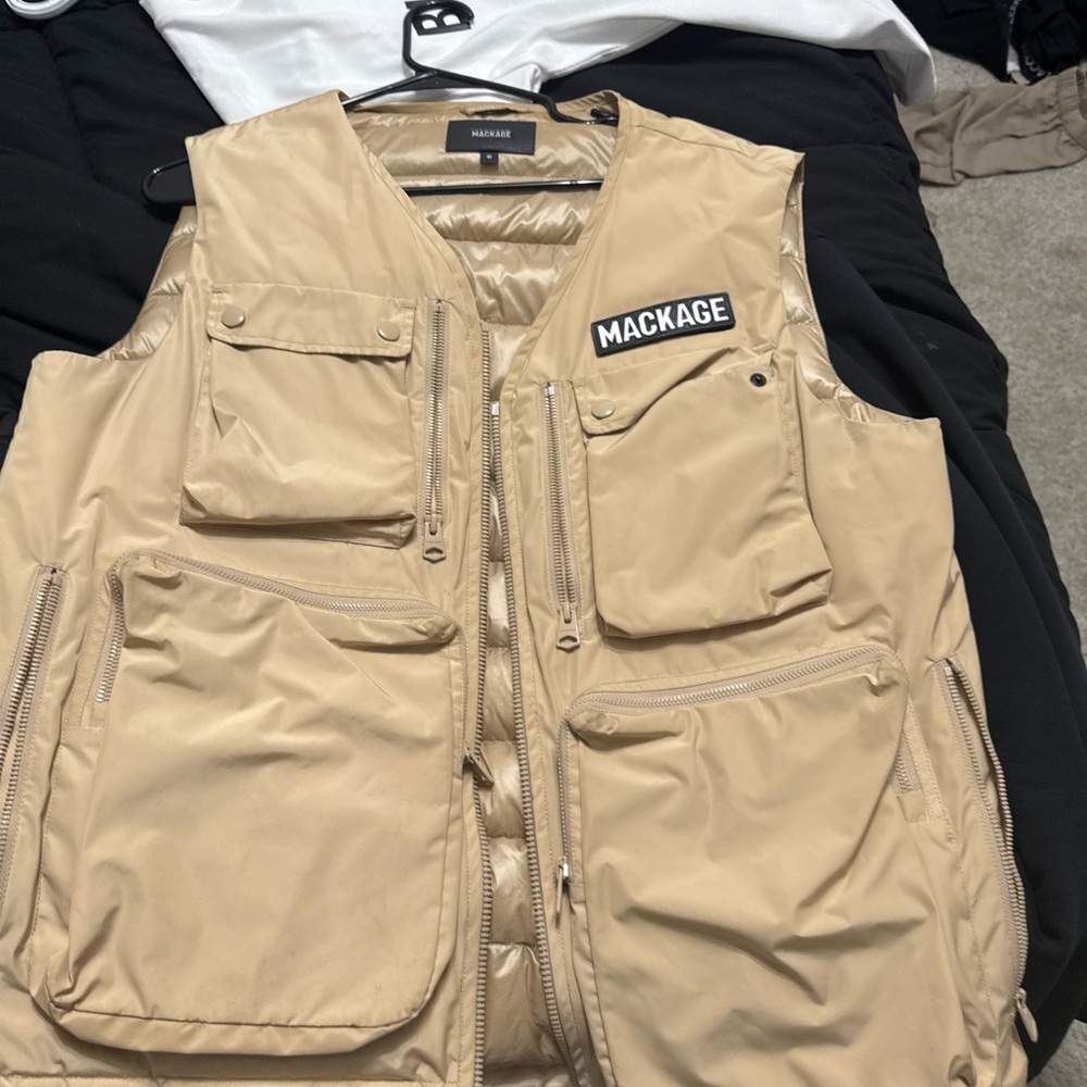 Mackage Beige Utility Vest with Multi-Pocket Design